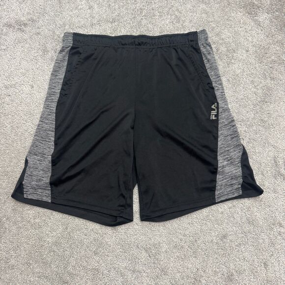Fila Activewear Athletic Shorts Mens Medium Black Gray Elastic Waist Running Gym - Picture 1 of 12